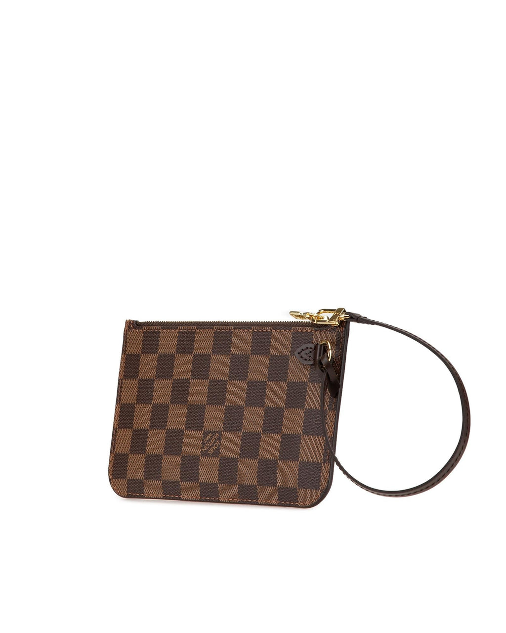 Damier Canvas Pouch with Leather Wrist Strap and Interior Pocket