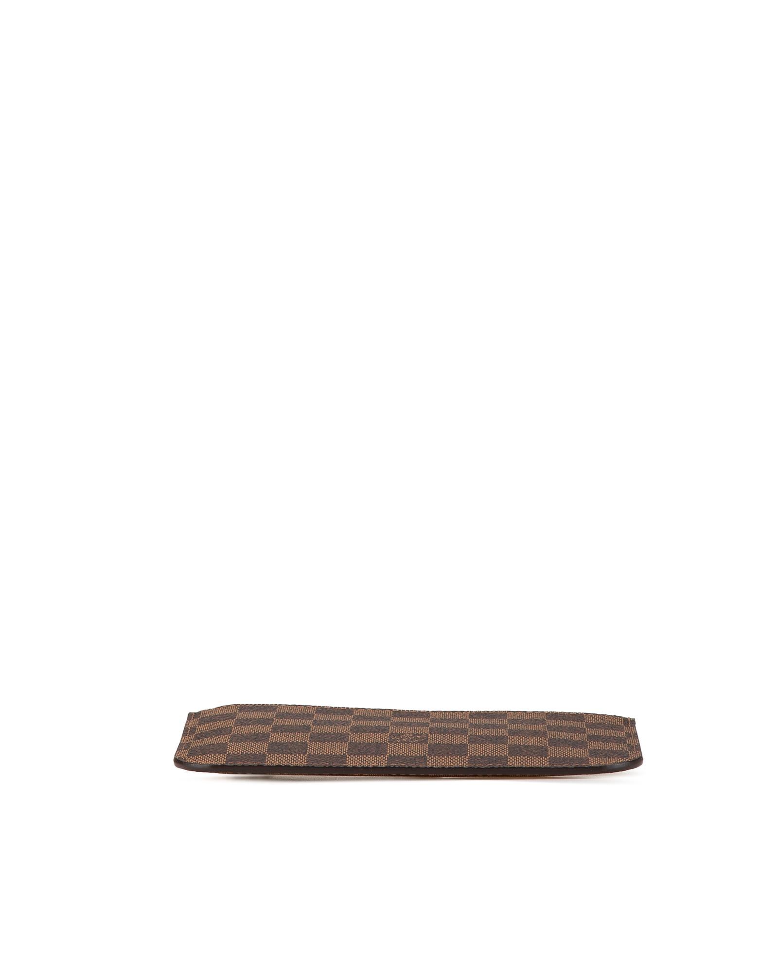 Damier Canvas Pouch with Leather Wrist Strap and Interior Pocket