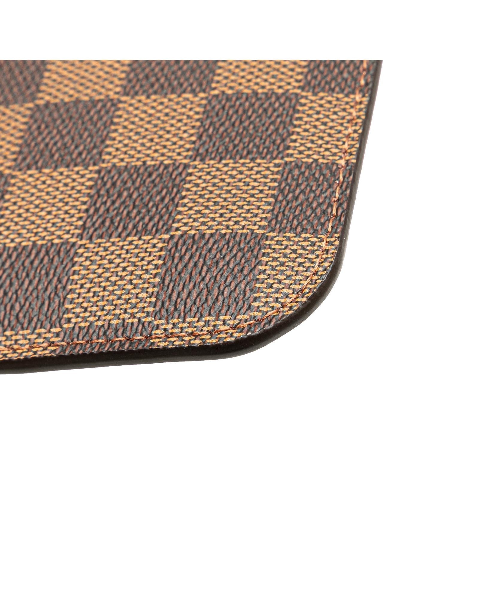 Damier Canvas Pouch with Leather Wrist Strap and Interior Pocket
