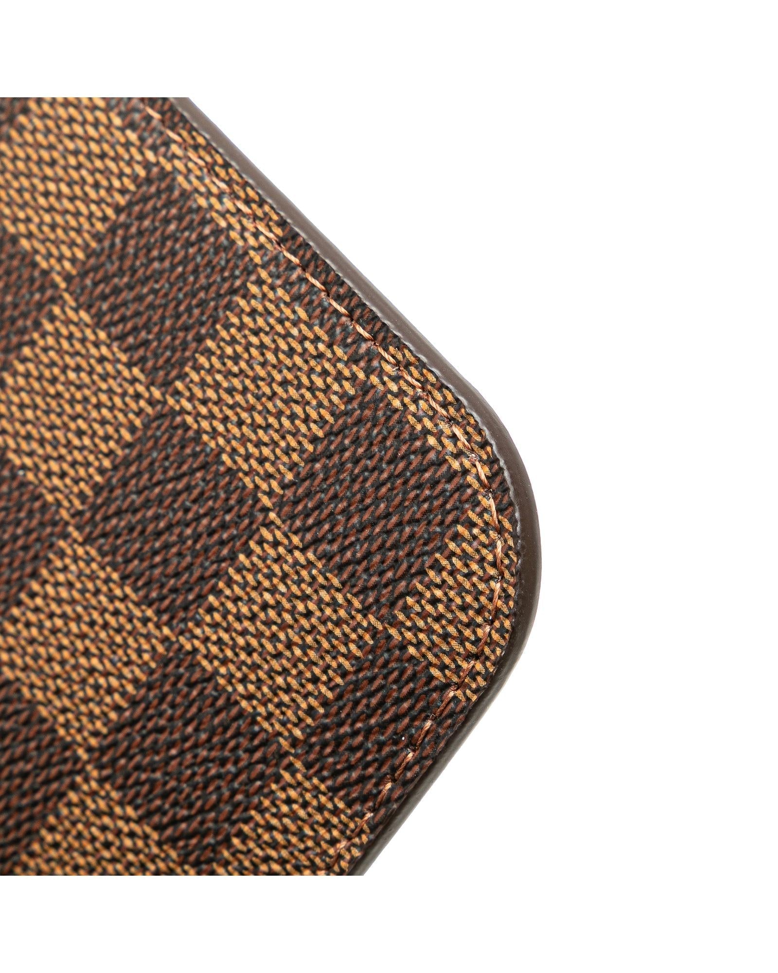 Damier Canvas Pouch with Leather Wrist Strap and Interior Pocket