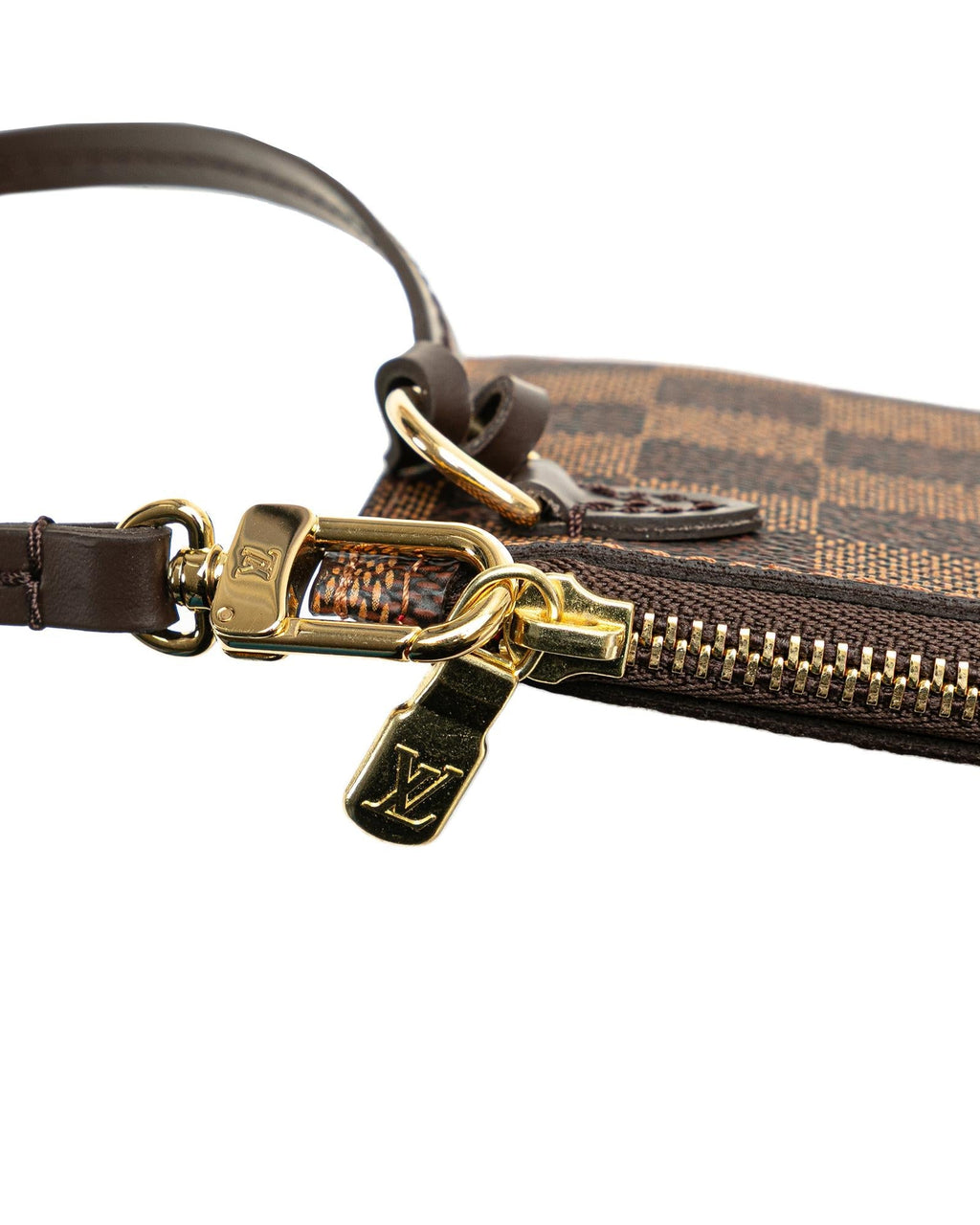 Damier Canvas Pouch with Leather Wrist Strap and Interior Pocket