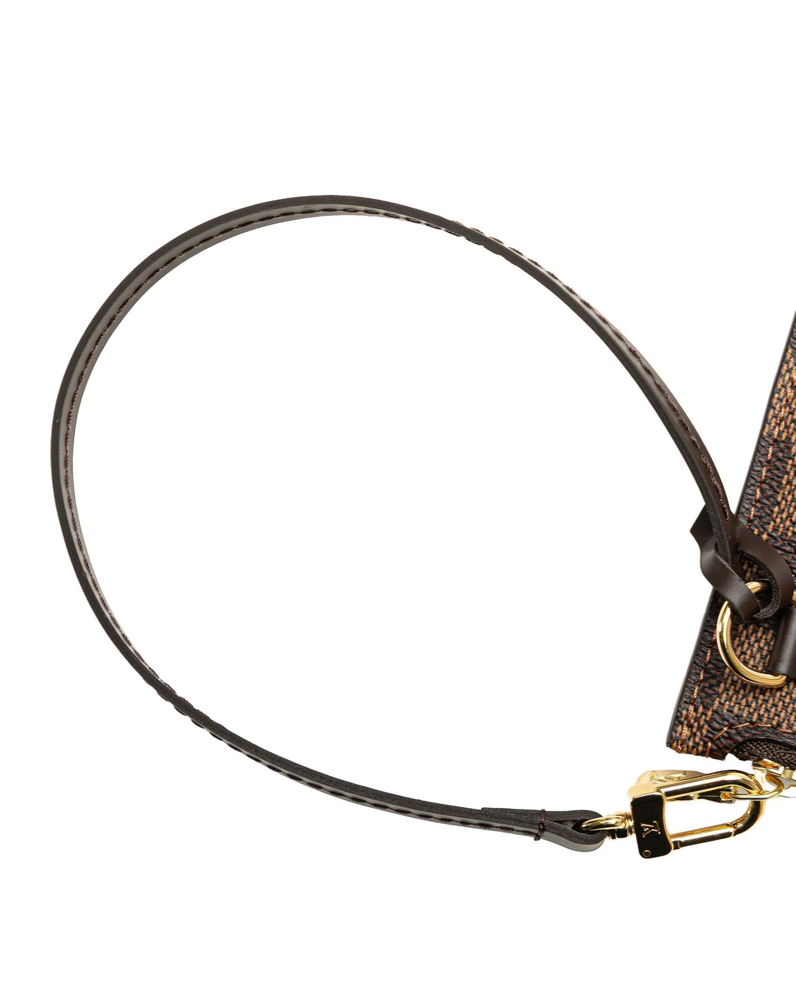 Damier Canvas Pouch with Leather Wrist Strap and Interior Pocket