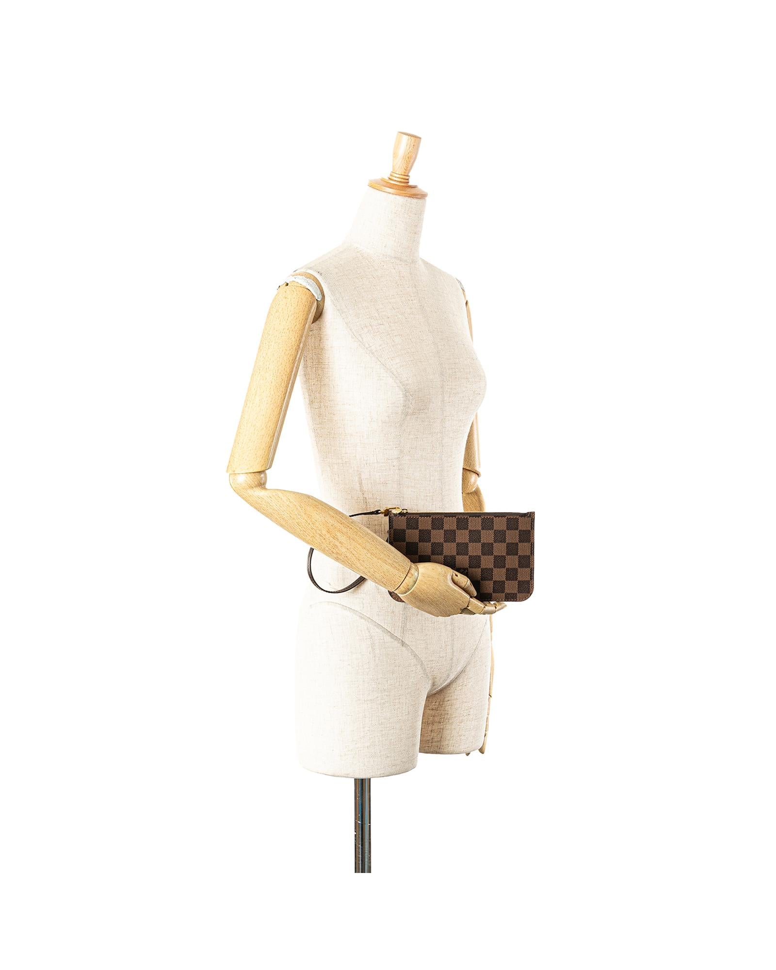 Damier Canvas Pouch with Leather Wrist Strap and Interior Pocket