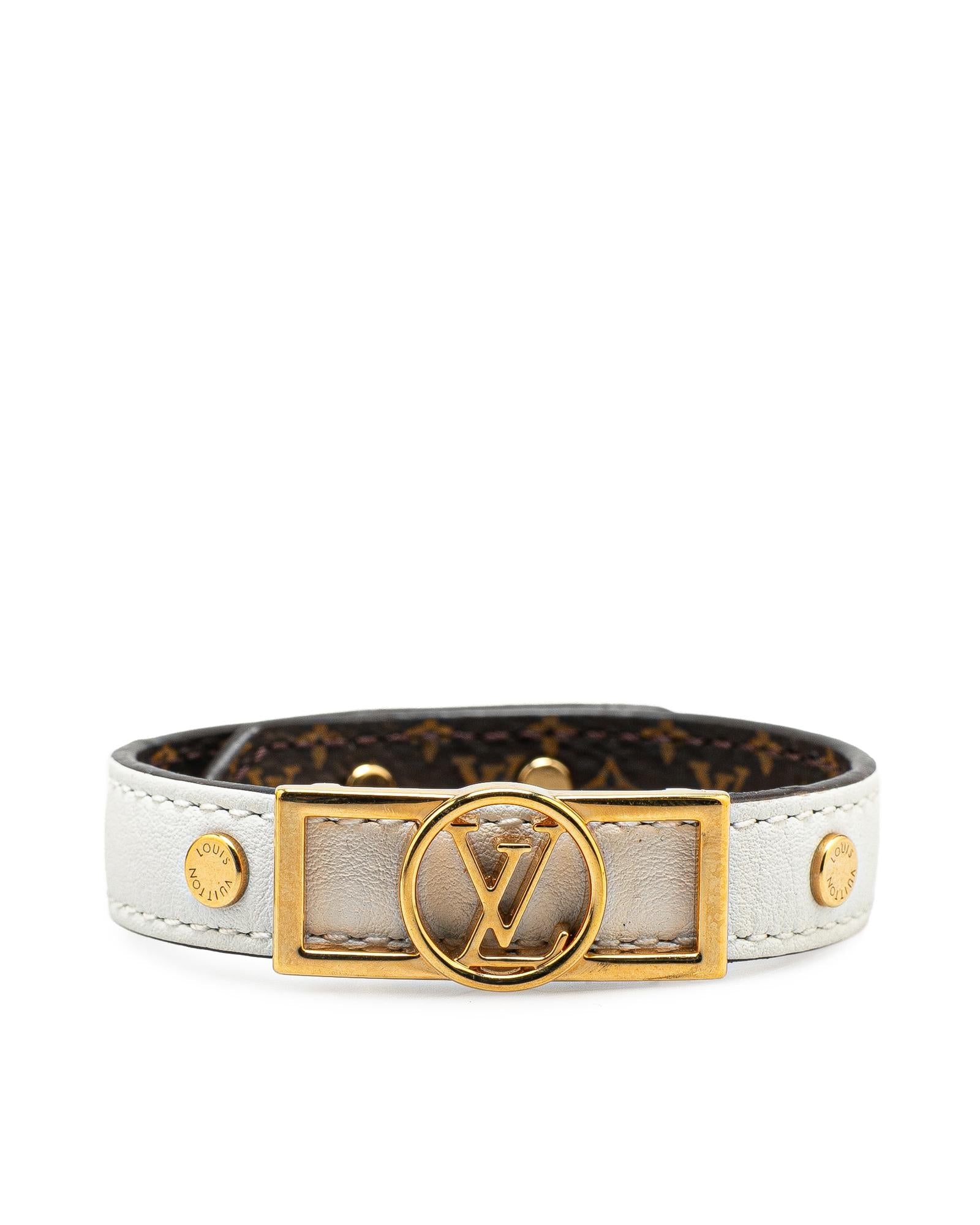 Reversible Leather and Monogram Wrap Bracelet with Gold-Tone Hardware