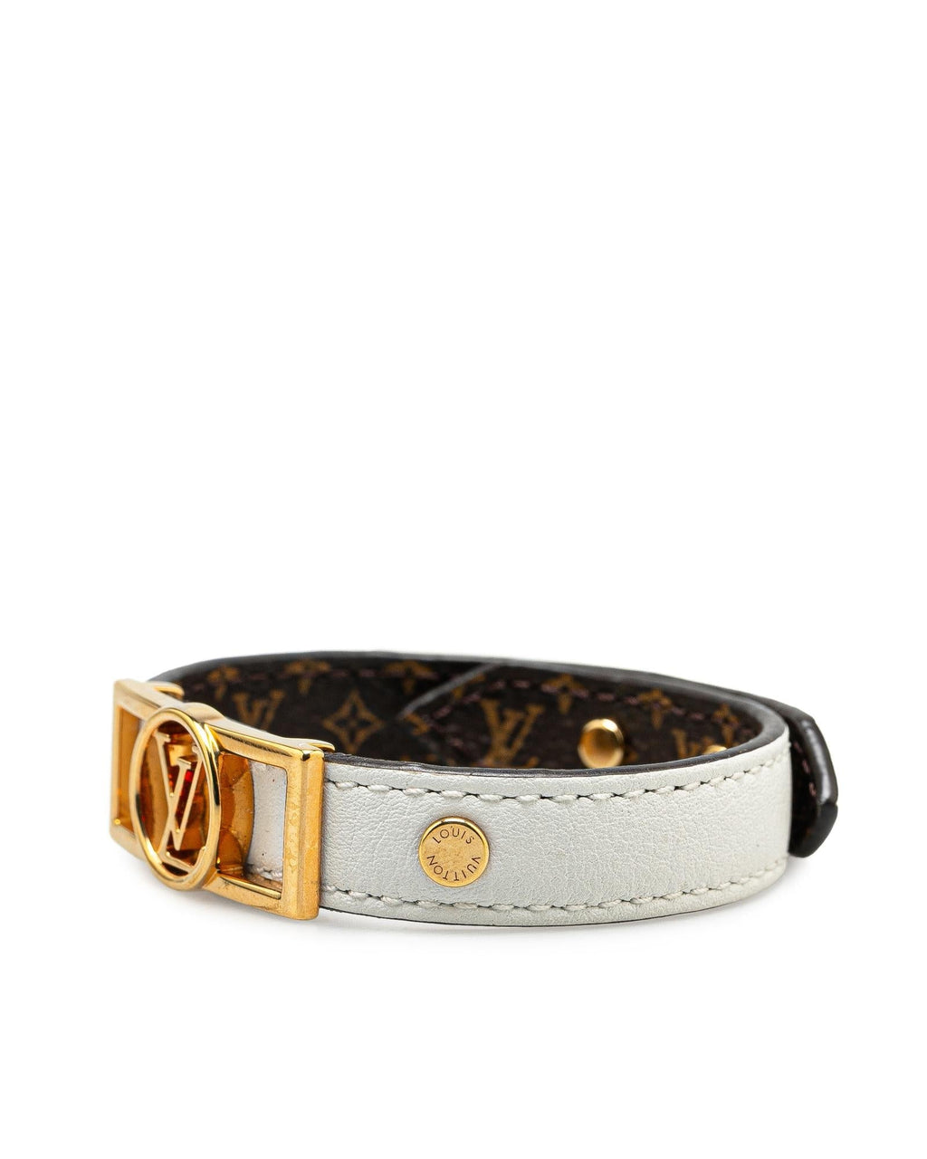 Reversible Leather and Monogram Wrap Bracelet with Gold-Tone Hardware