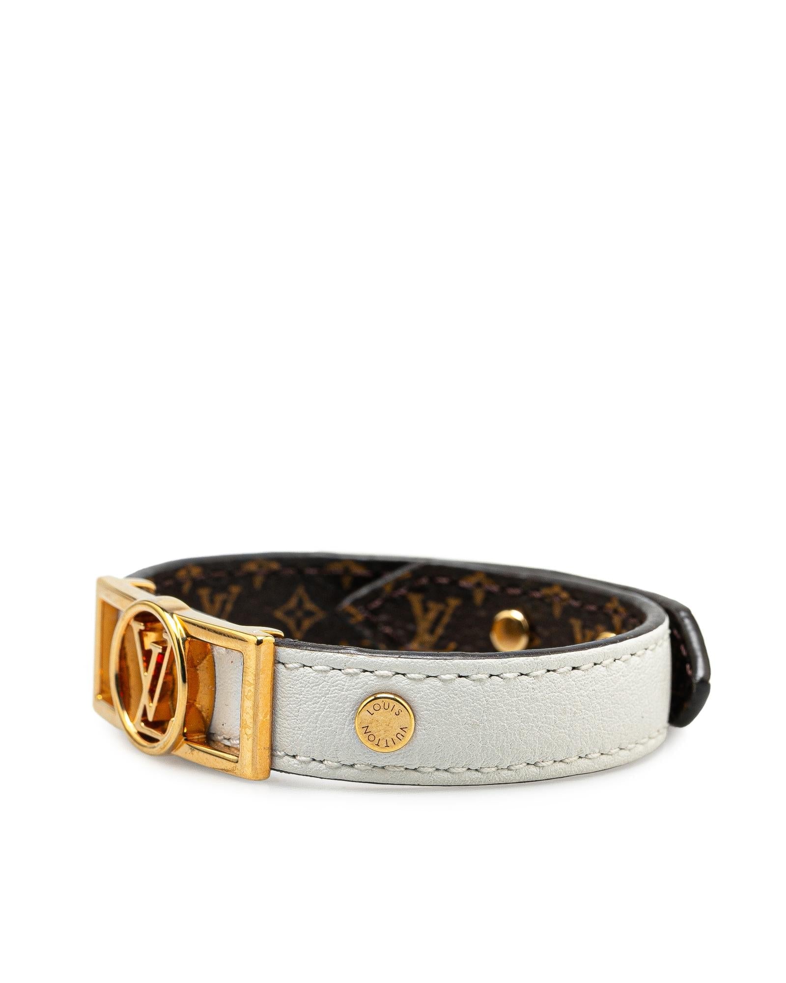 Reversible Leather and Monogram Wrap Bracelet with Gold-Tone Hardware