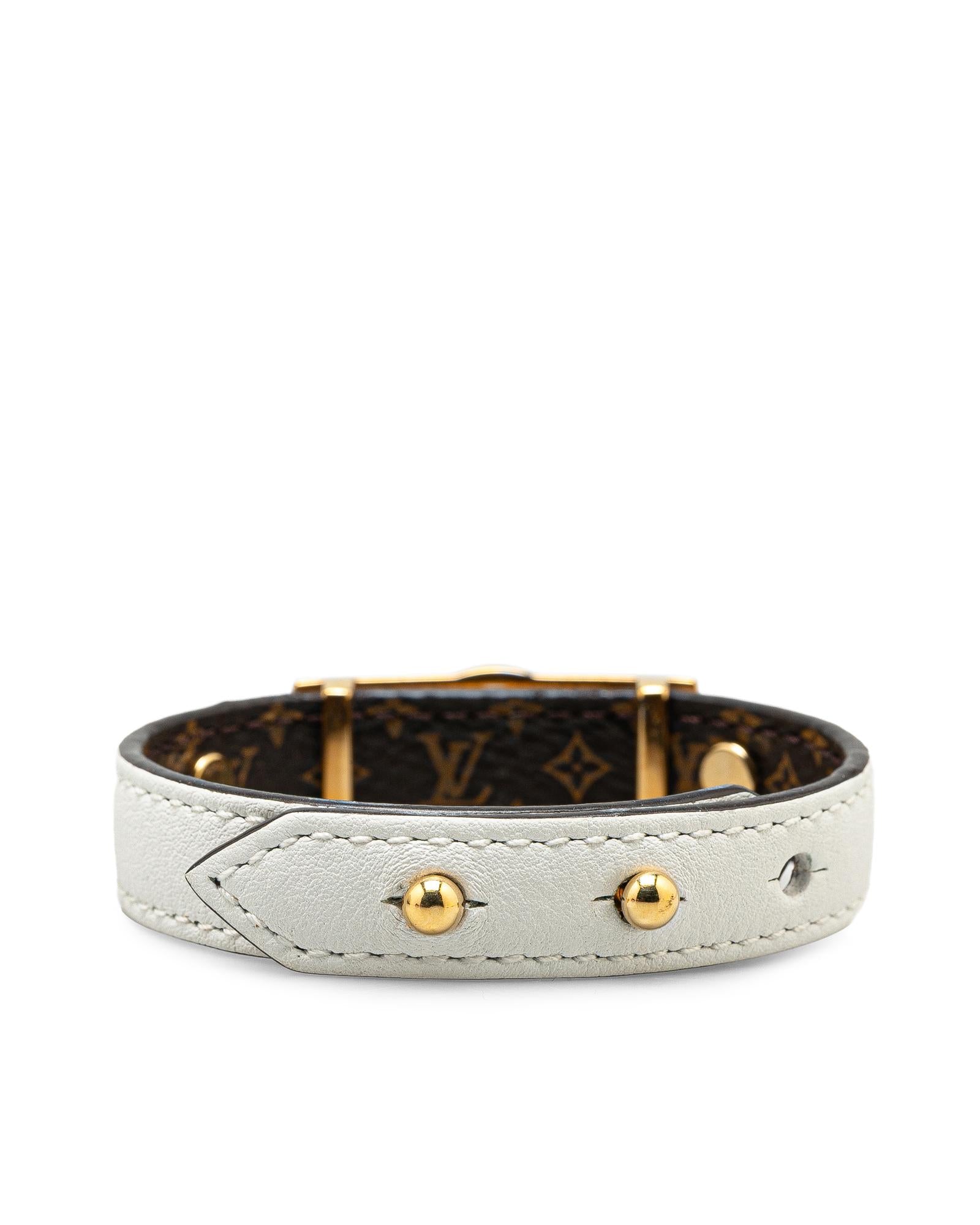 Reversible Leather and Monogram Wrap Bracelet with Gold-Tone Hardware