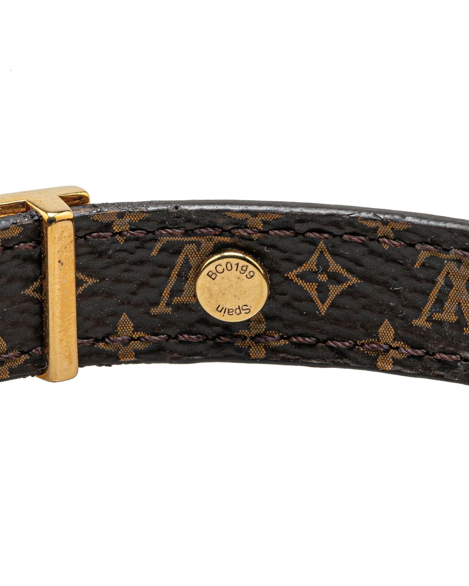 Reversible Leather and Monogram Wrap Bracelet with Gold-Tone Hardware