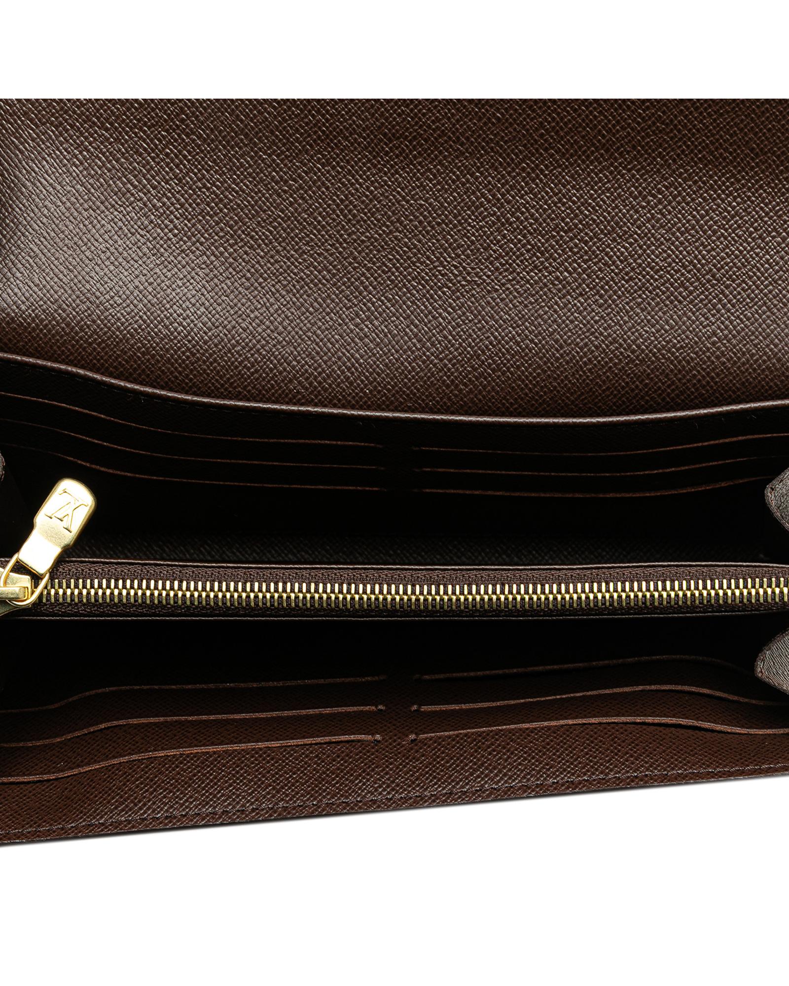 Damier Ebene Canvas Wallet with Snap Button Closure and Multiple Pockets