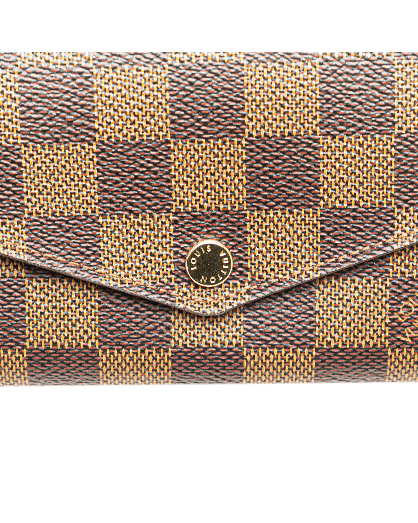 Damier Ebene Canvas Wallet with Snap Button Closure and Multiple Pockets
