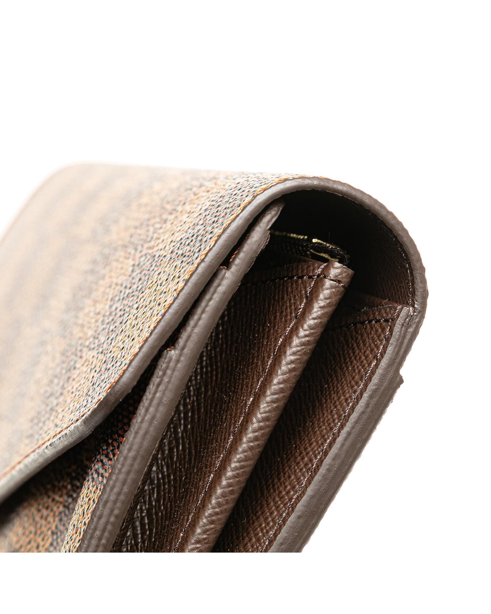 Damier Ebene Canvas Wallet with Snap Button Closure and Multiple Pockets