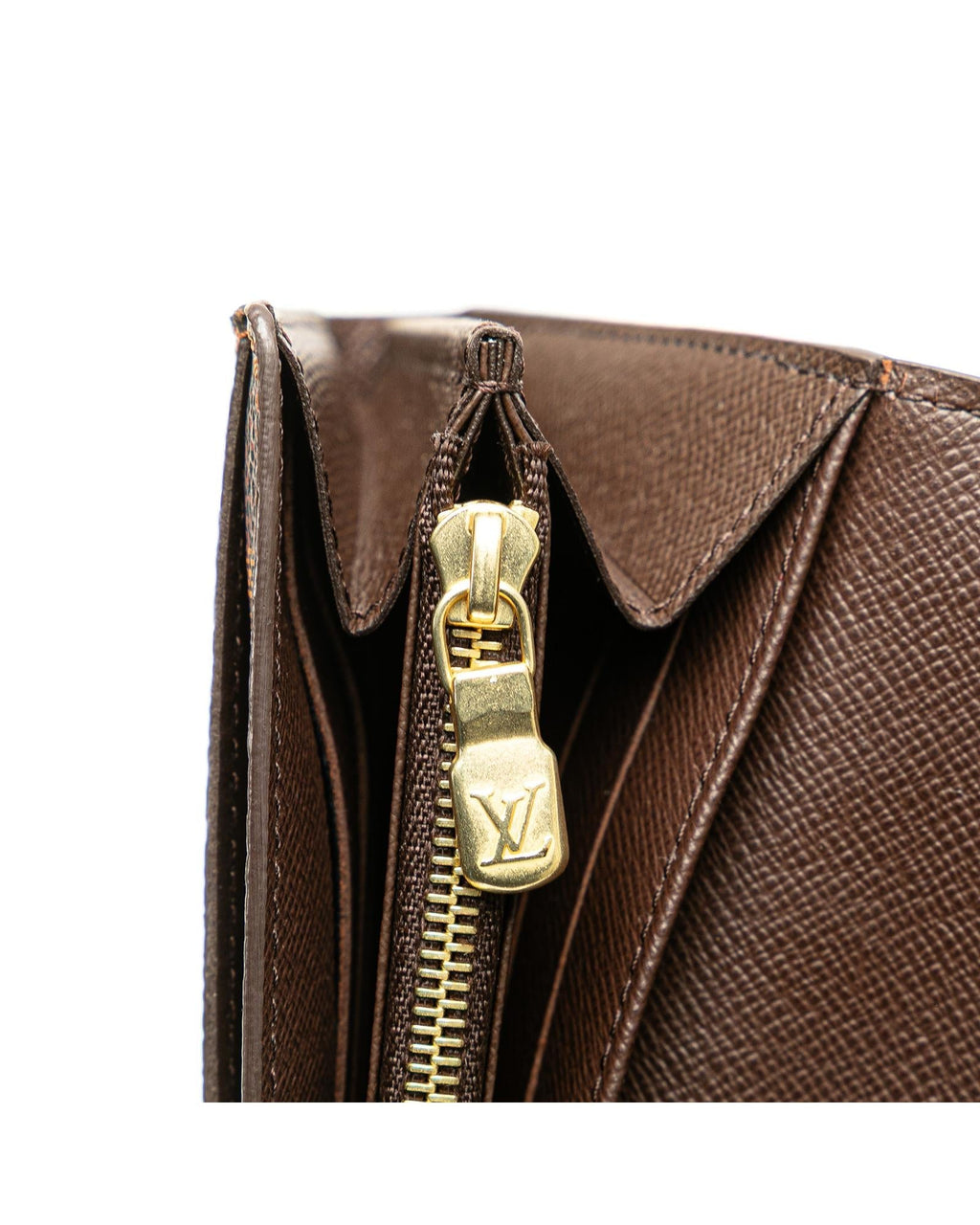 Damier Ebene Canvas Wallet with Snap Button Closure and Multiple Pockets