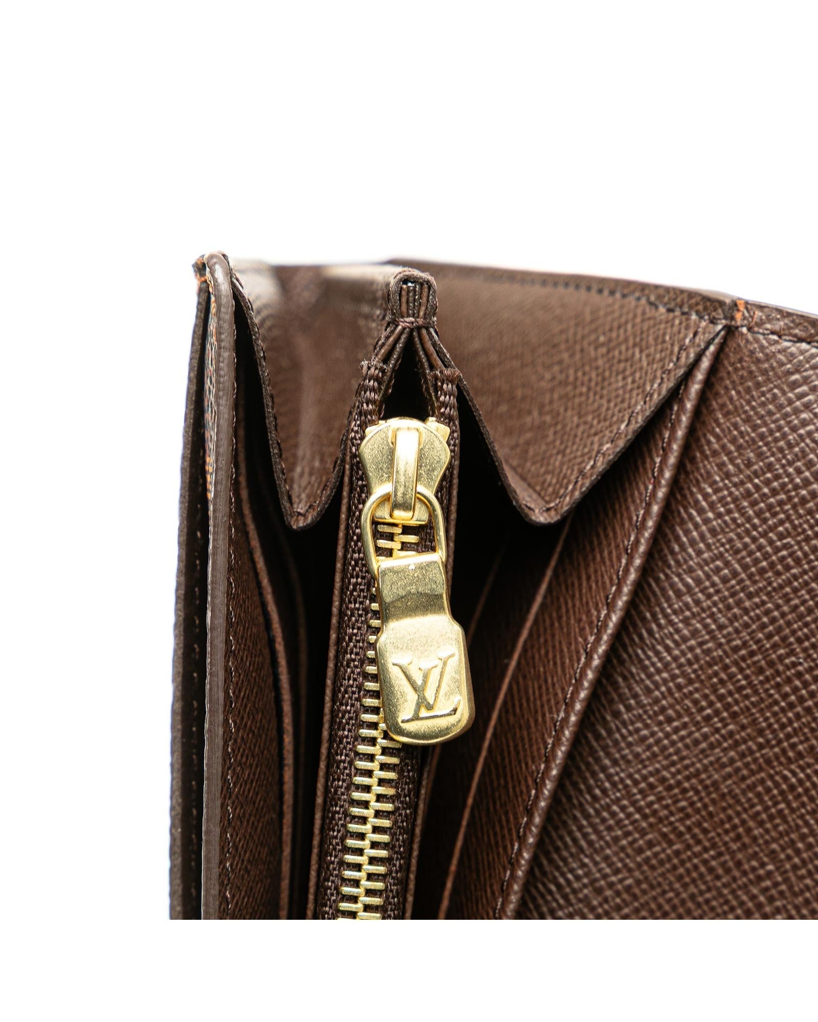 Damier Ebene Canvas Wallet with Snap Button Closure and Multiple Pockets