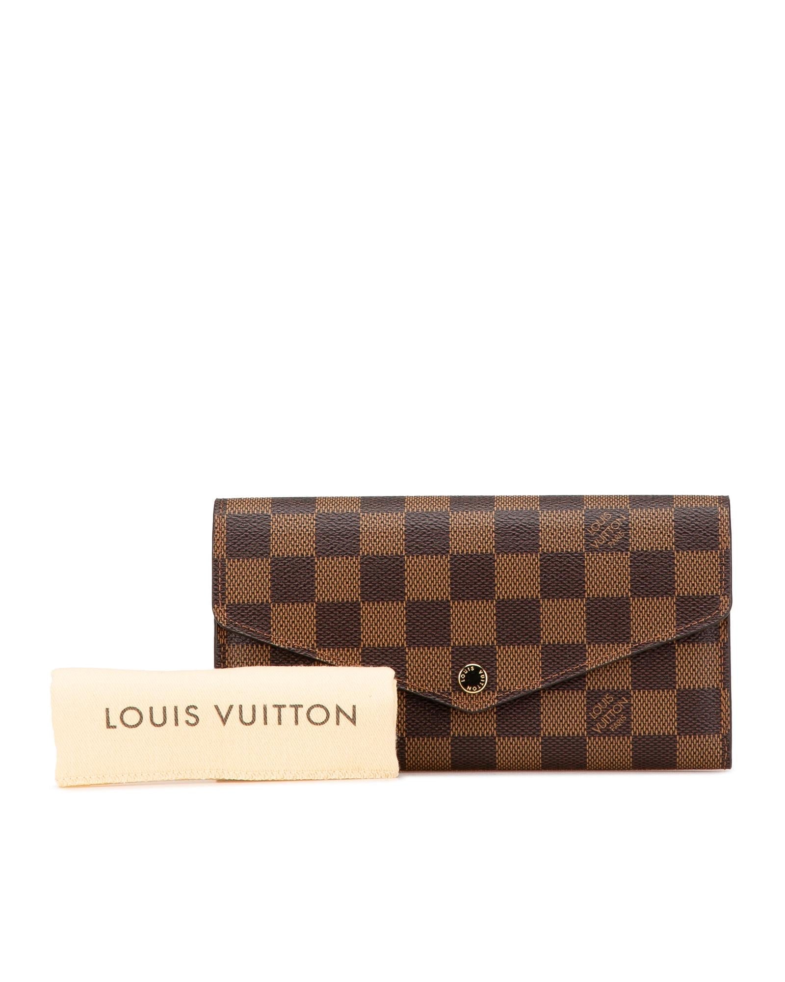 Damier Ebene Canvas Wallet with Snap Button Closure and Multiple Pockets