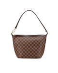 Damier Ebene Canvas Shoulder Bag with Leather Trim and Top Zip Closure
