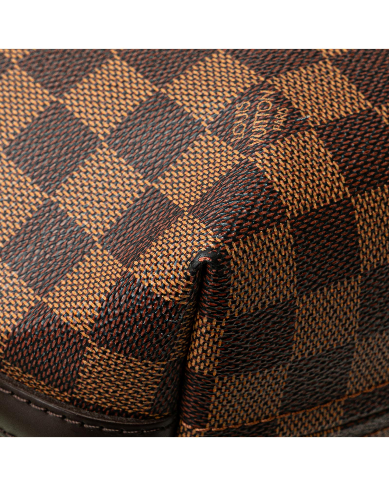 Damier Ebene Canvas Shoulder Bag with Leather Trim and Top Zip Closure