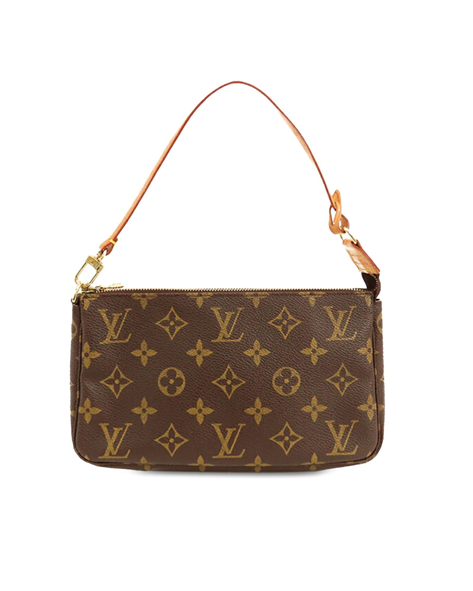 Monogram Canvas Pochette with Leather Strap and Zip Closure