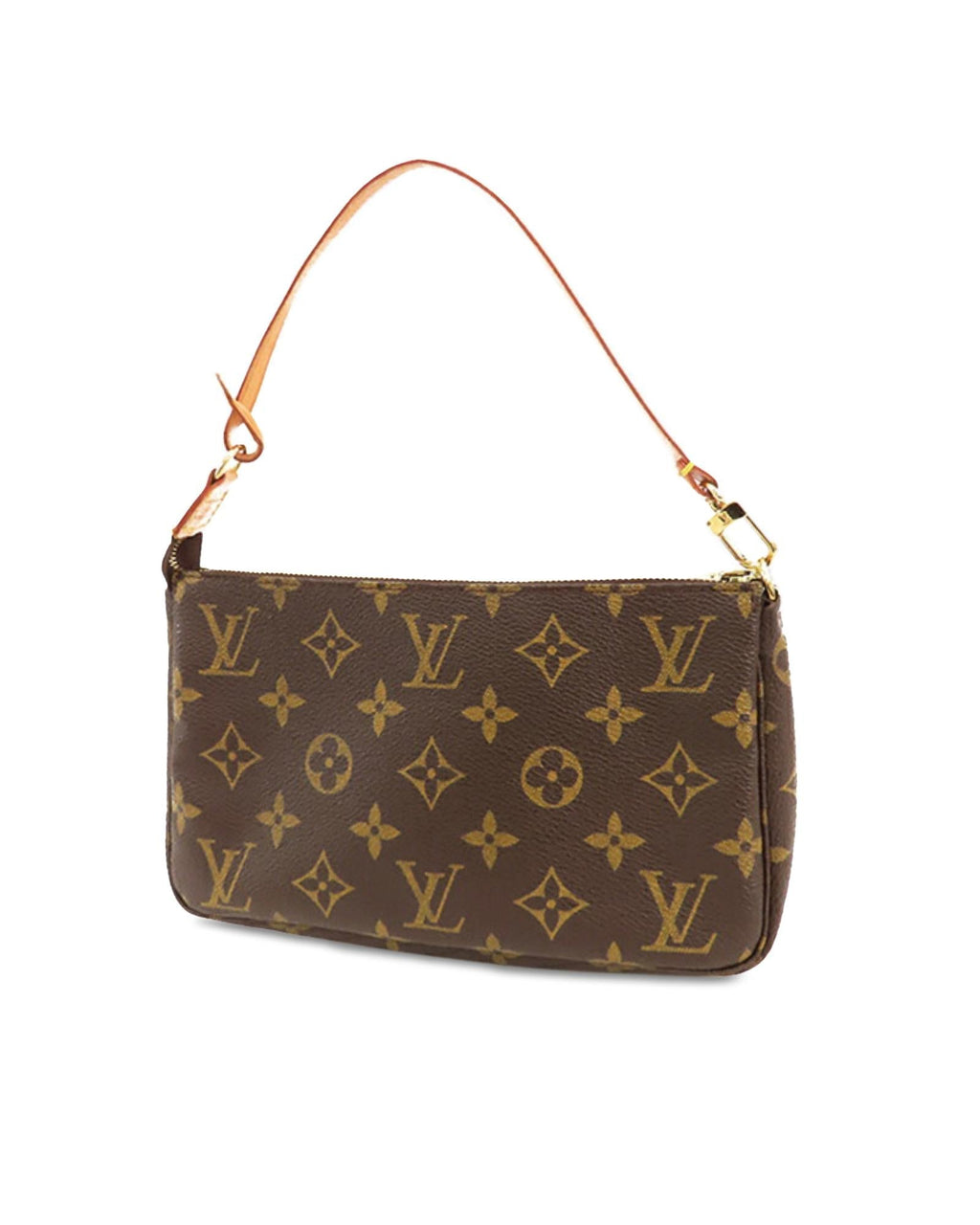 Monogram Canvas Pochette with Leather Strap and Zip Closure