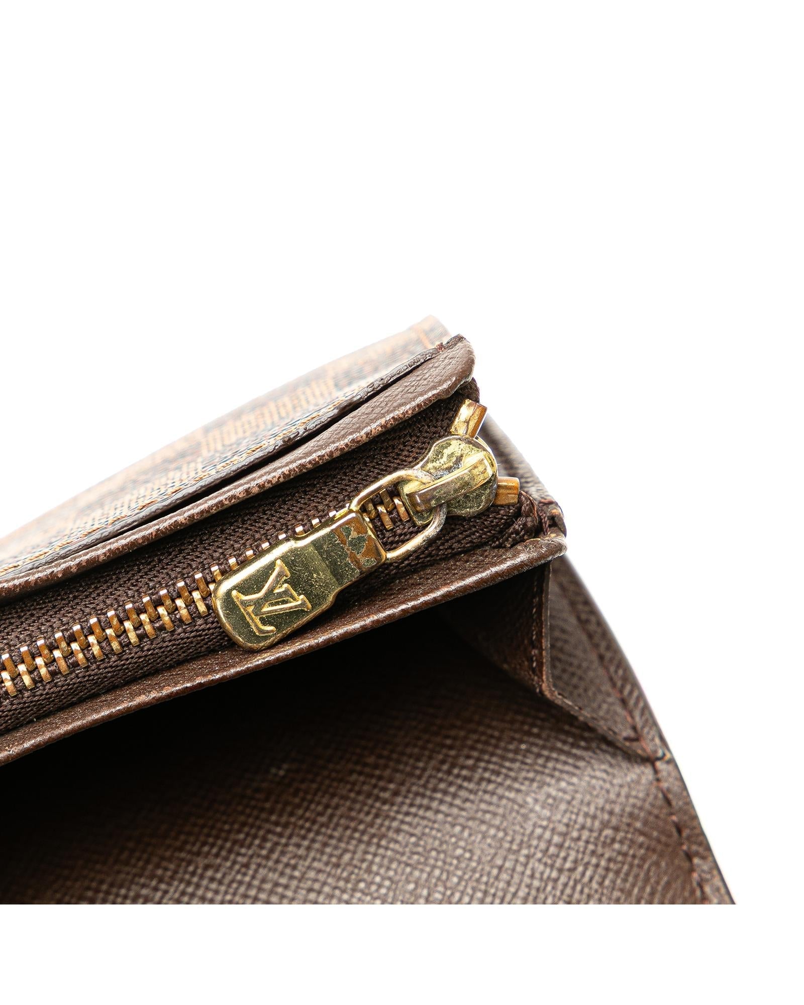 Damier Ebene Porte Monnaie Billets Tresor Wallet with Zip and Slip Pockets
