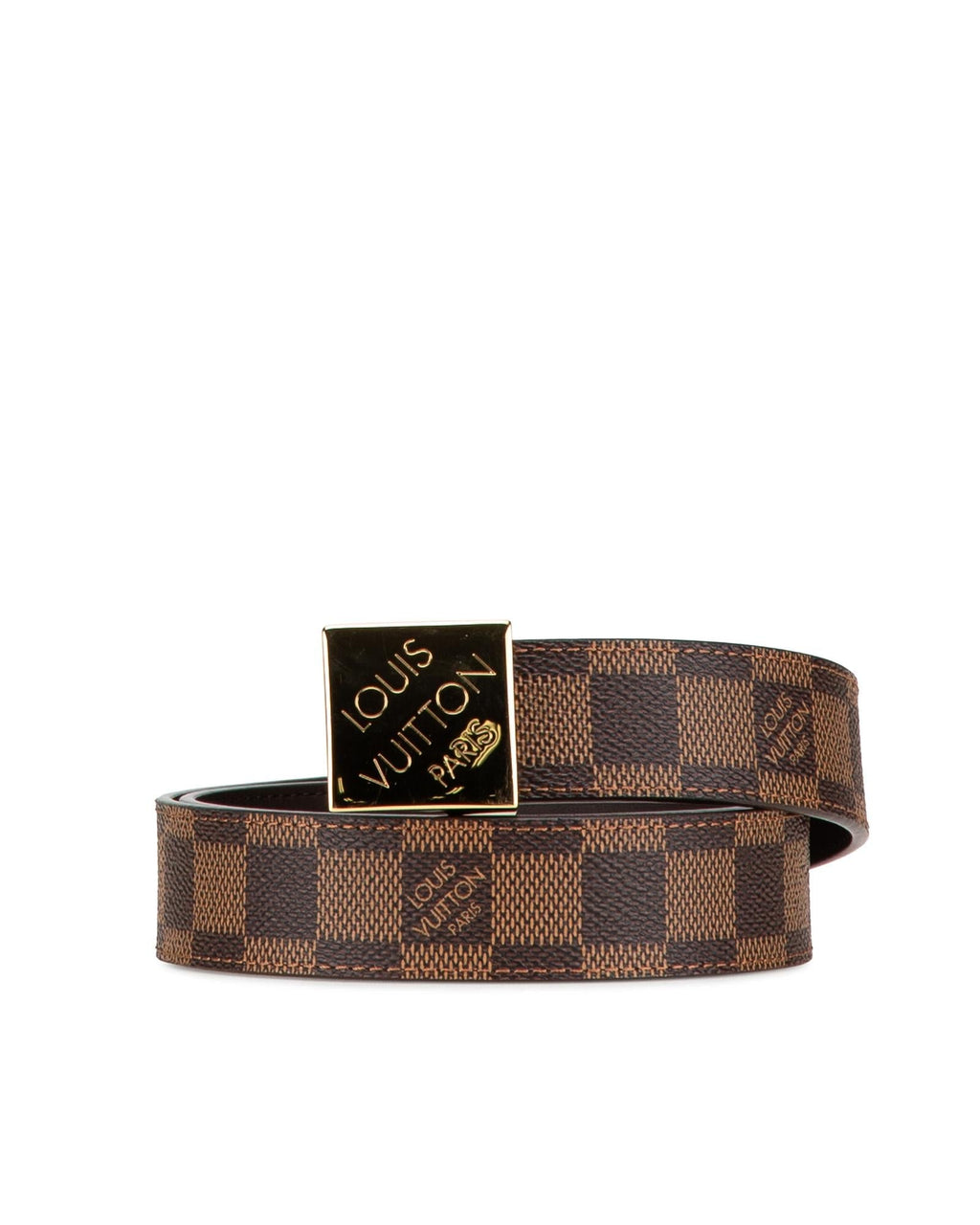 Leather Belt with Damier Canvas and Brass Buckle