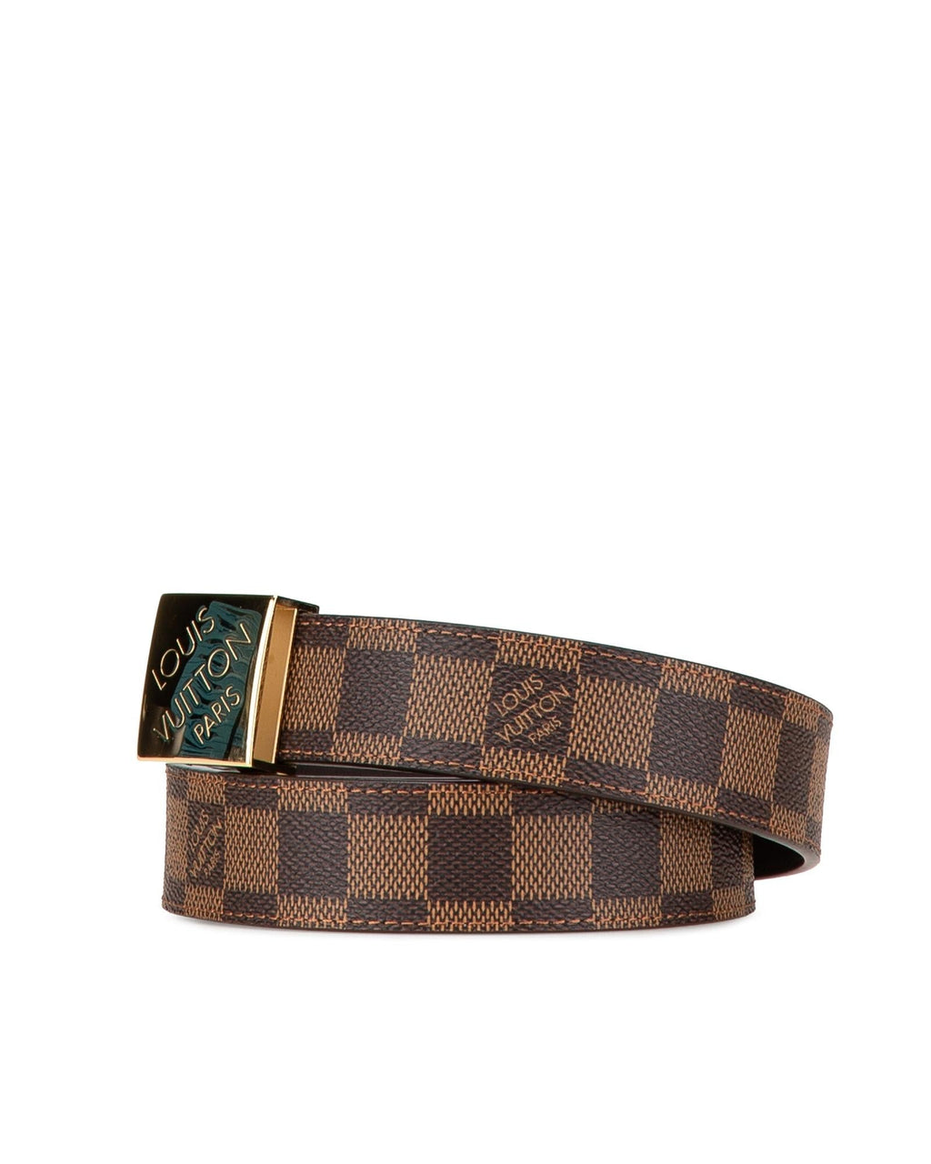 Leather Belt with Damier Canvas and Brass Buckle