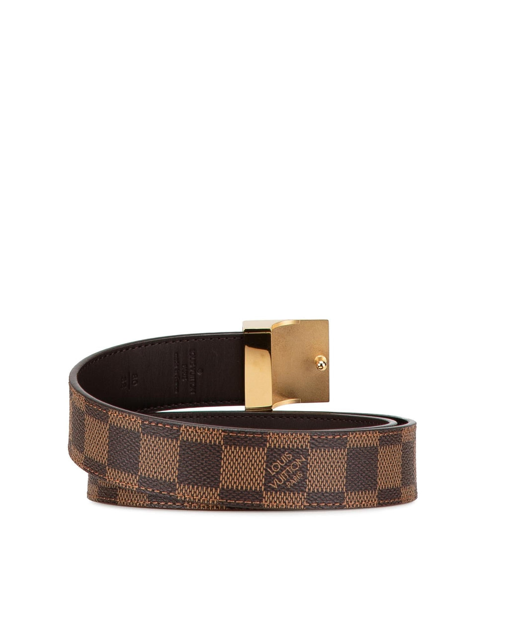 Leather Belt with Damier Canvas and Brass Buckle