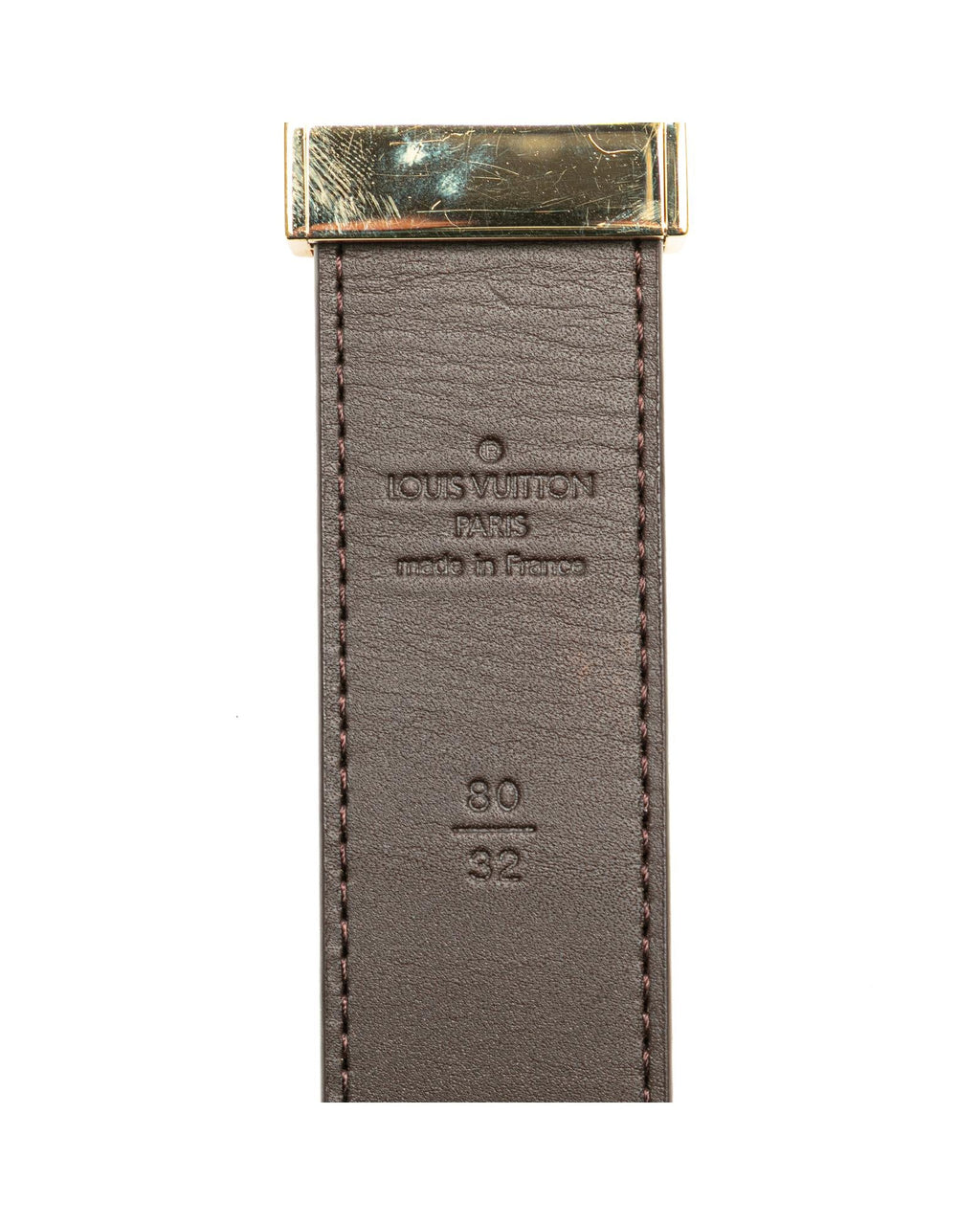 Leather Belt with Damier Canvas and Brass Buckle