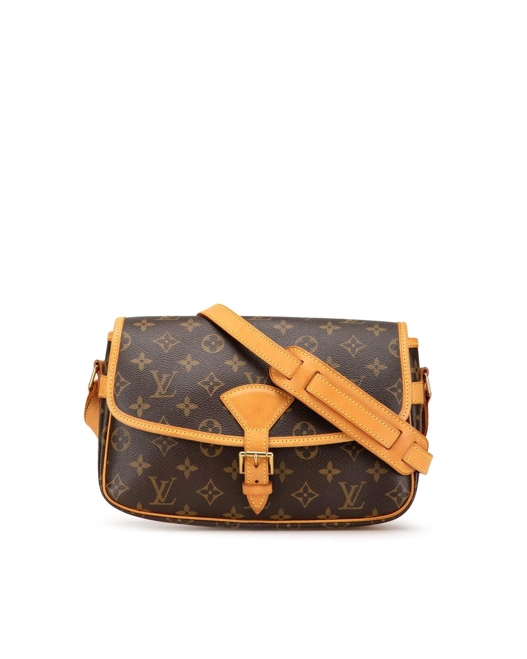 Monogram Canvas Crossbody Bag with Leather Trim and Buckle Closure
