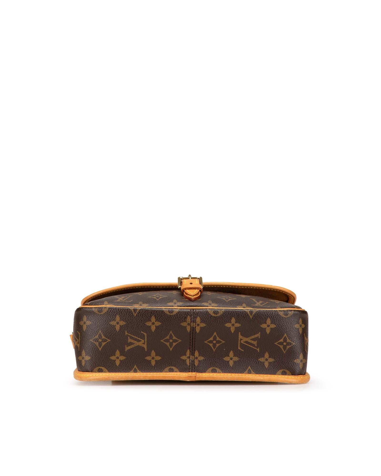 Monogram Canvas Crossbody Bag with Leather Trim and Buckle Closure