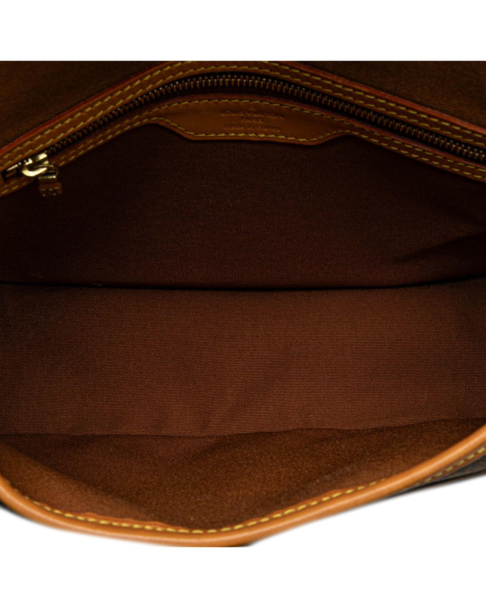 Monogram Canvas Crossbody Bag with Leather Trim and Buckle Closure