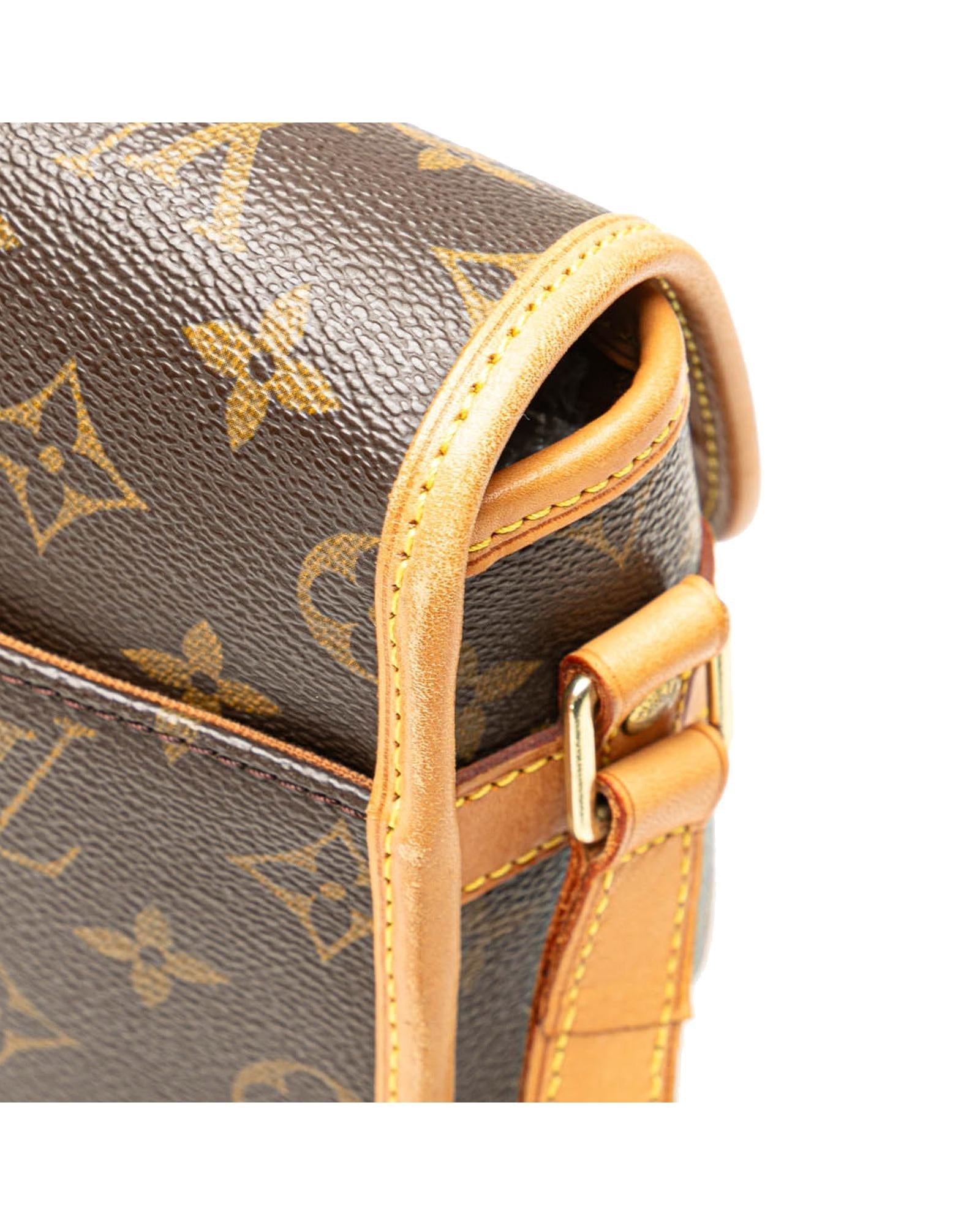 Monogram Canvas Crossbody Bag with Leather Trim and Buckle Closure