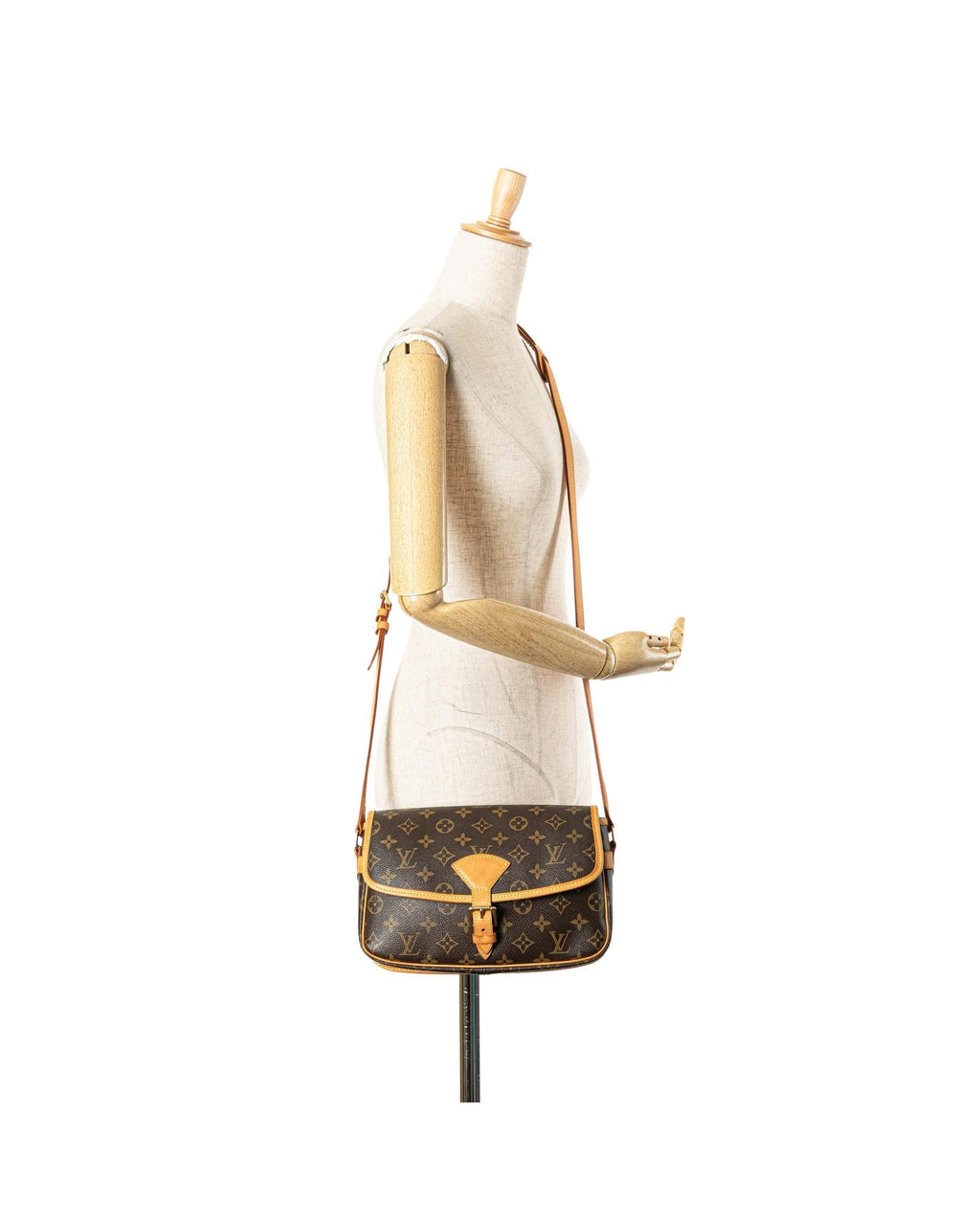 Monogram Canvas Crossbody Bag with Leather Trim and Buckle Closure
