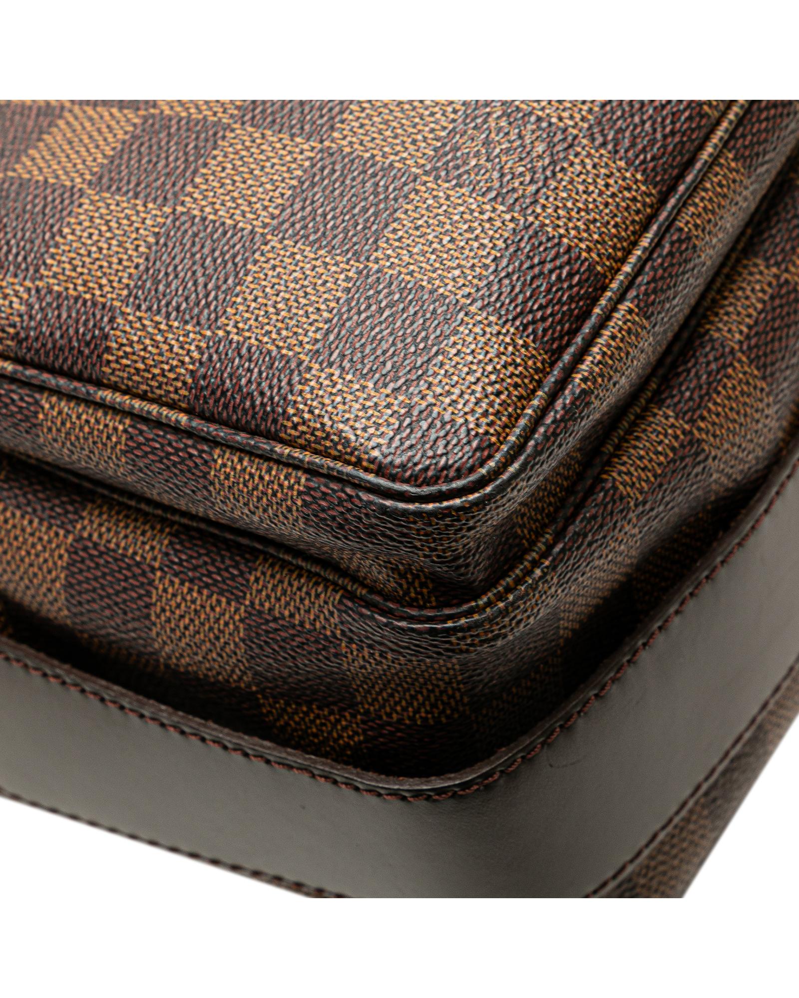 Damier Ebene Canvas Crossbody Bag with Adjustable Strap and Multiple Closures