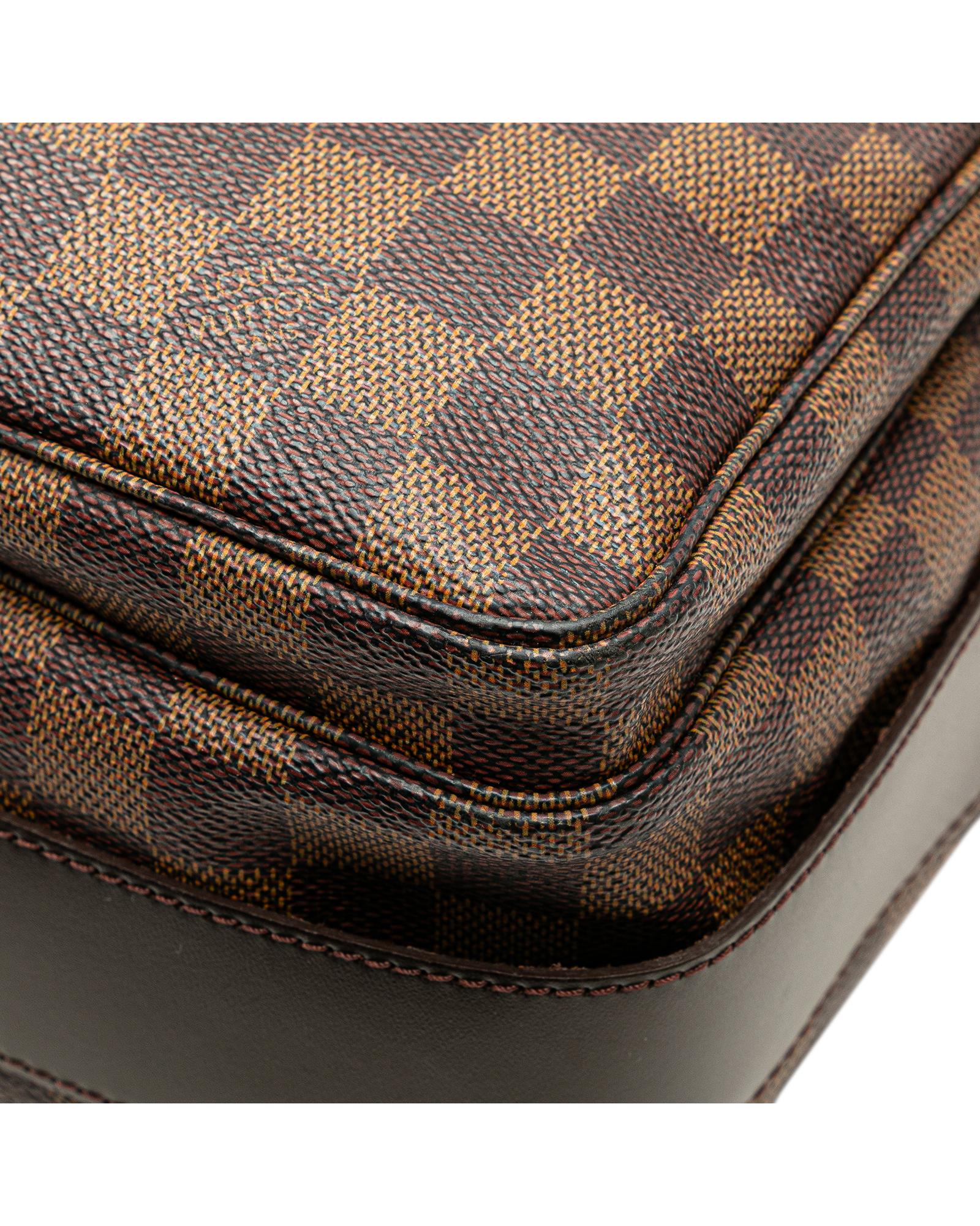 Damier Ebene Canvas Crossbody Bag with Adjustable Strap and Multiple Closures