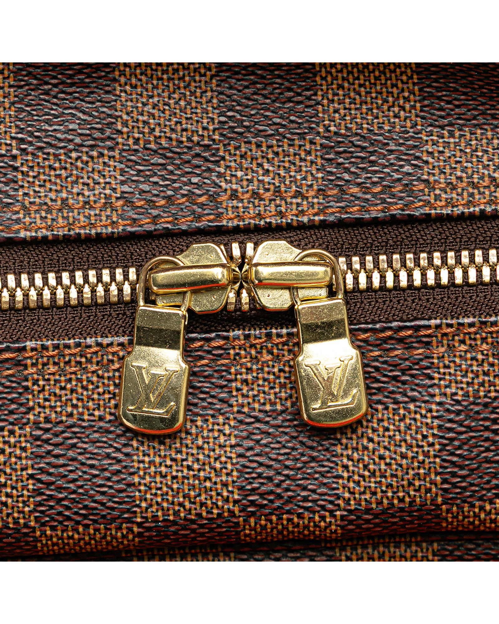 Damier Ebene Canvas Crossbody Bag with Adjustable Strap and Multiple Closures