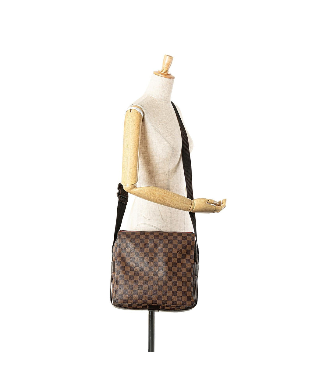 Damier Ebene Canvas Crossbody Bag with Adjustable Strap and Multiple Closures