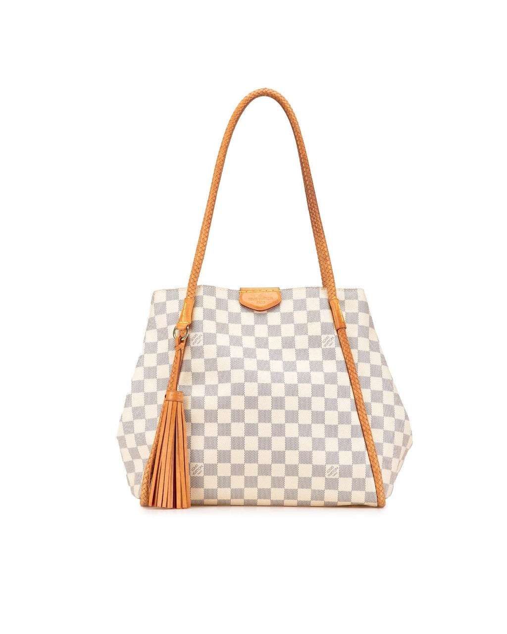 Damier Azur Canvas Tote with Leather Trim and Tassel Detail