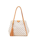Damier Azur Canvas Tote with Leather Trim and Tassel Detail