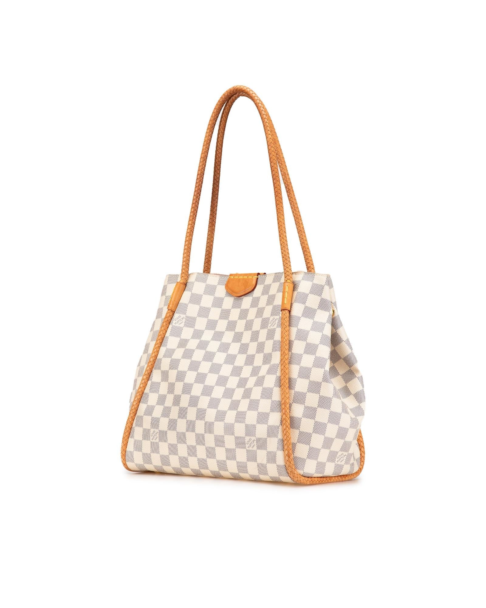 Damier Azur Canvas Tote with Leather Trim and Tassel Detail
