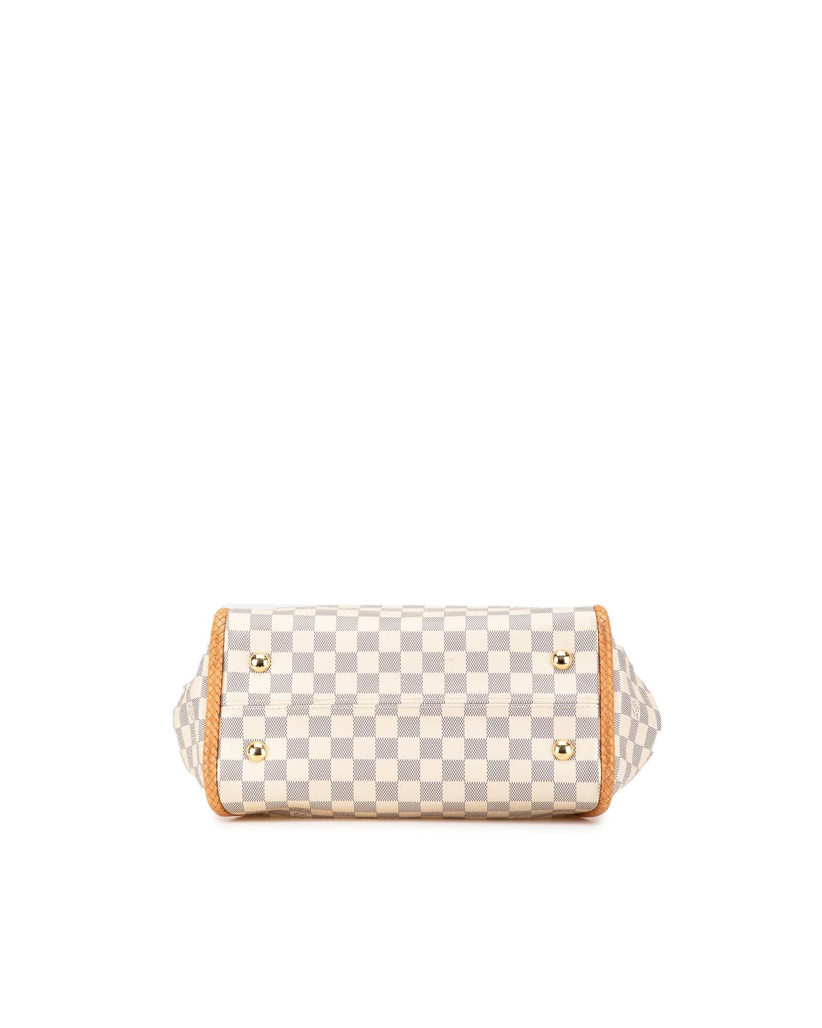 Damier Azur Canvas Tote with Leather Trim and Tassel Detail