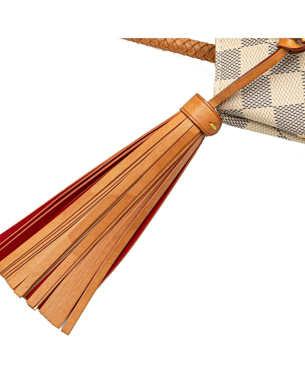 Damier Azur Canvas Tote with Leather Trim and Tassel Detail
