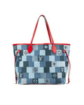 Monogram Denim Patchwork Neverfull Tote with Removable Pouch