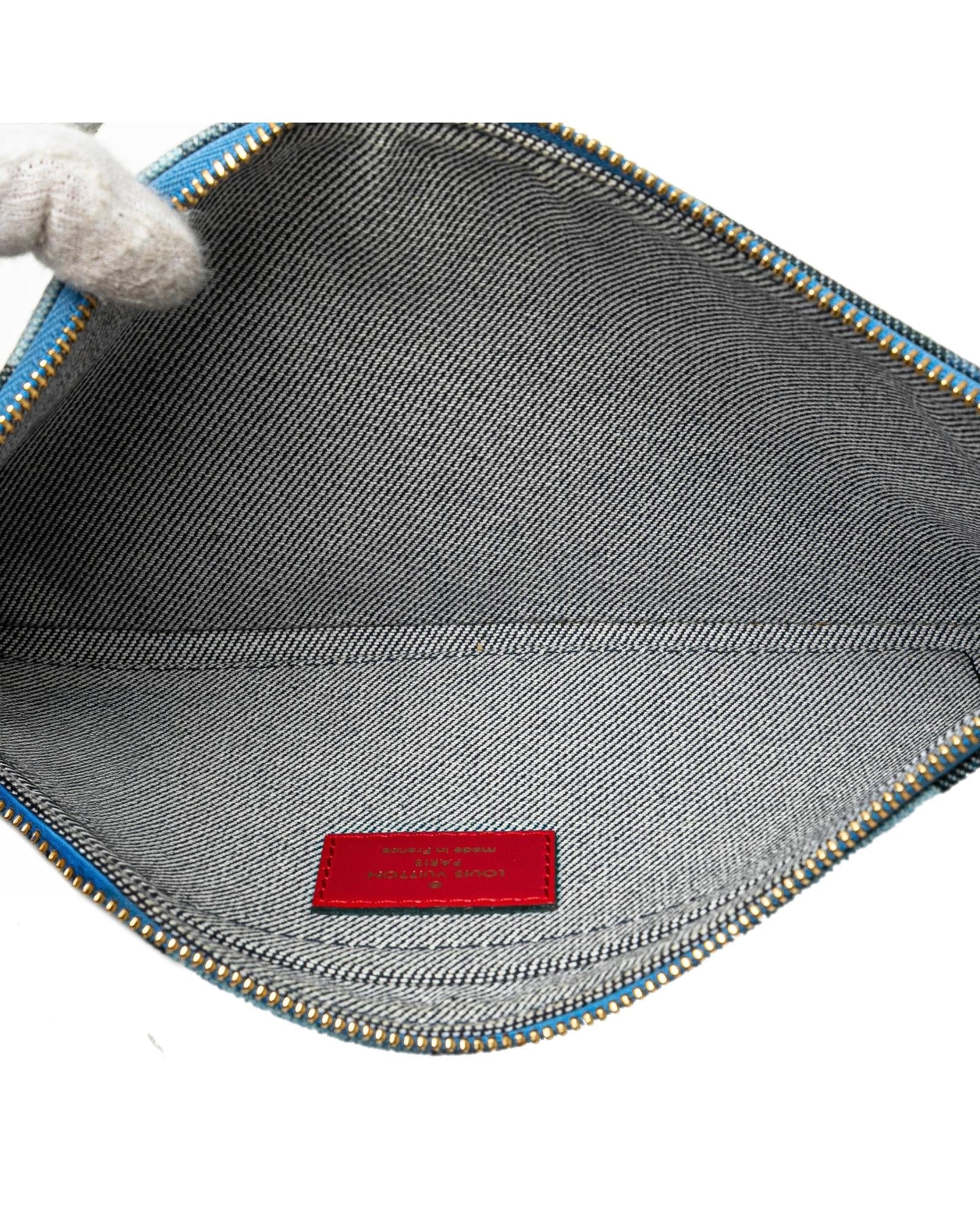 Monogram Denim Patchwork Neverfull Tote with Removable Pouch