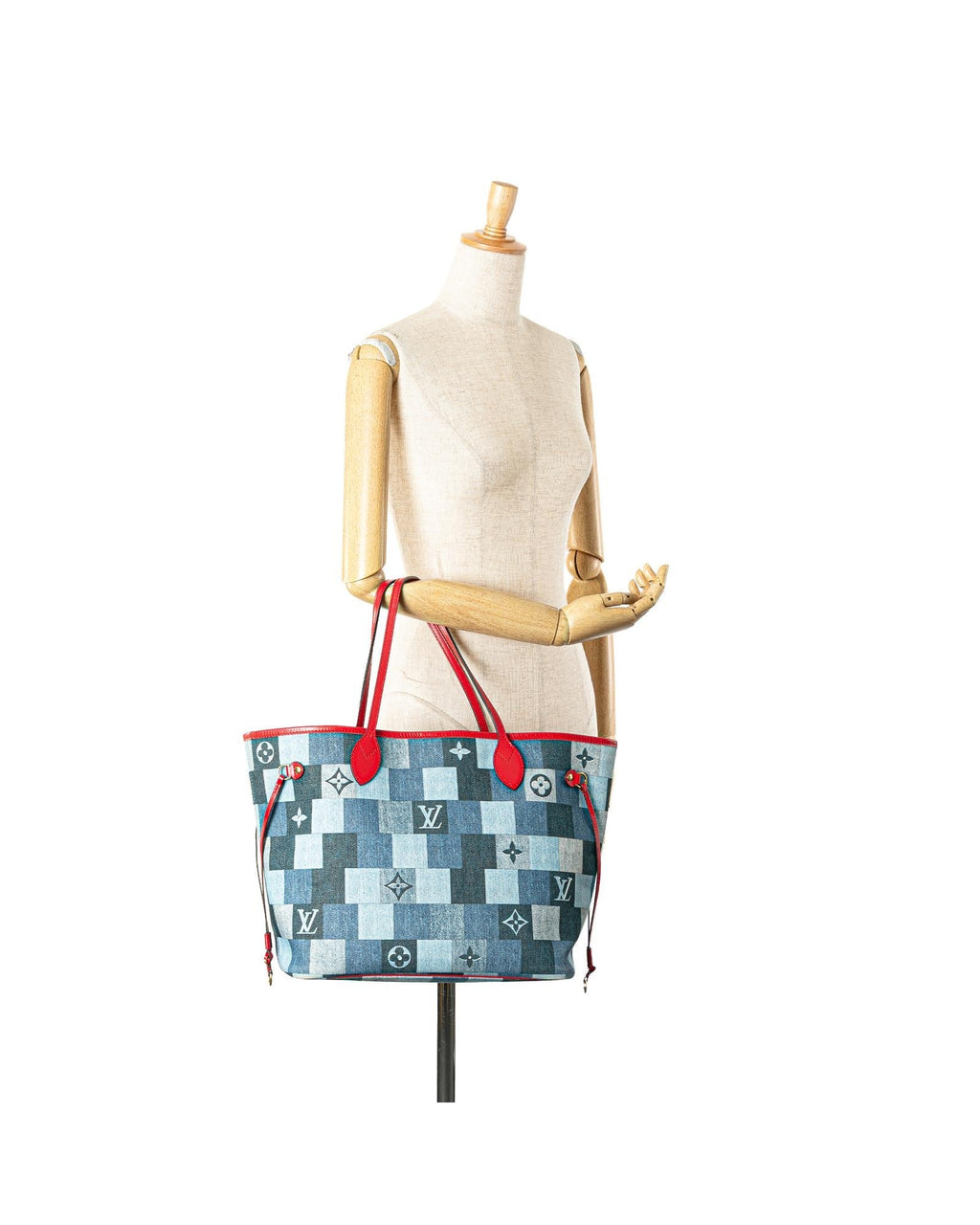 Monogram Denim Patchwork Neverfull Tote with Removable Pouch