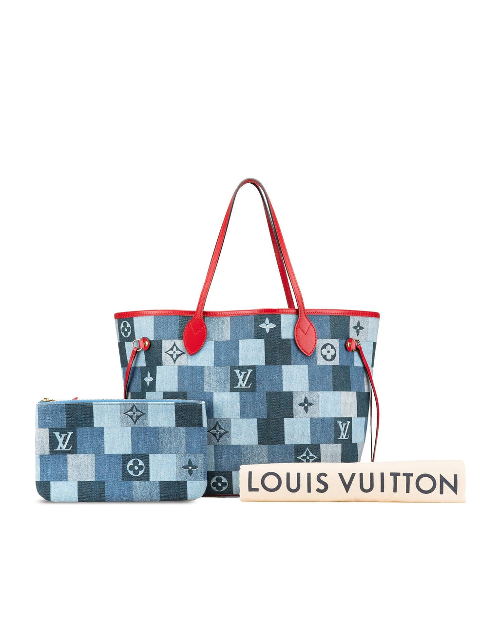 Monogram Denim Patchwork Neverfull Tote with Removable Pouch