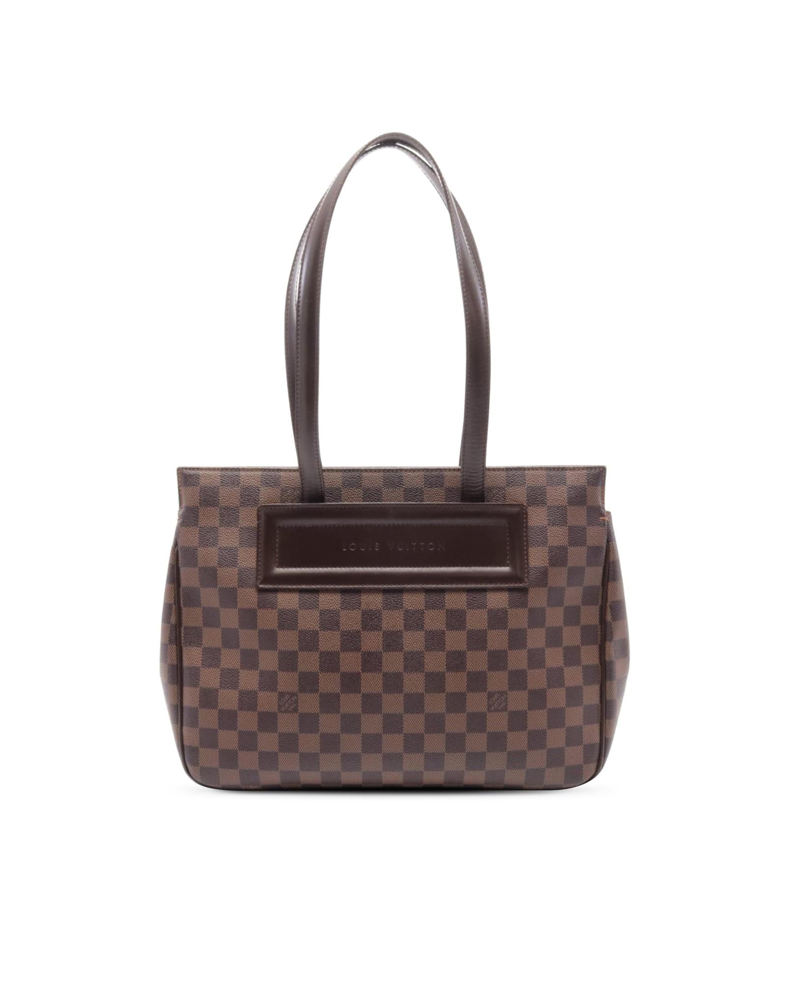 Damier Canvas Tote with Leather Straps and Magnetic Closure