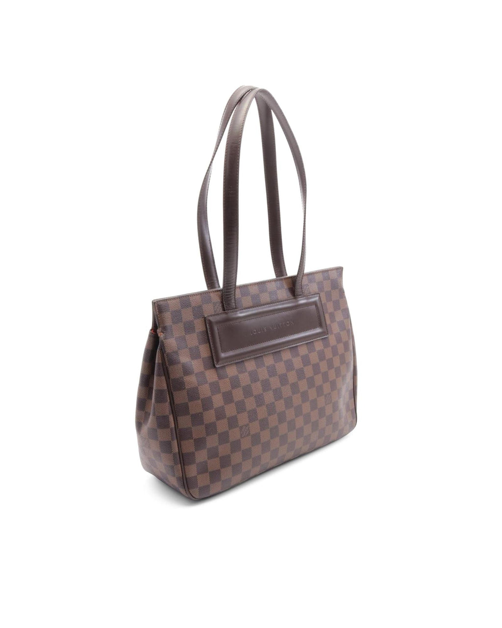 Damier Canvas Tote with Leather Straps and Magnetic Closure