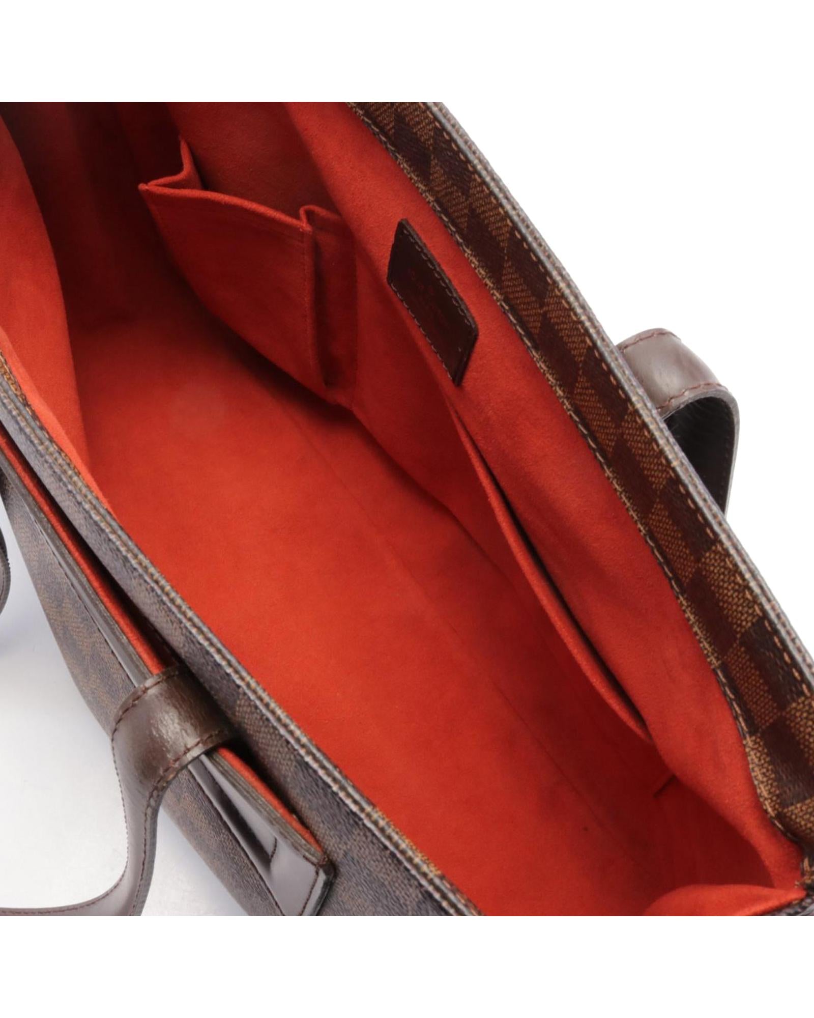 Damier Canvas Tote with Leather Straps and Magnetic Closure