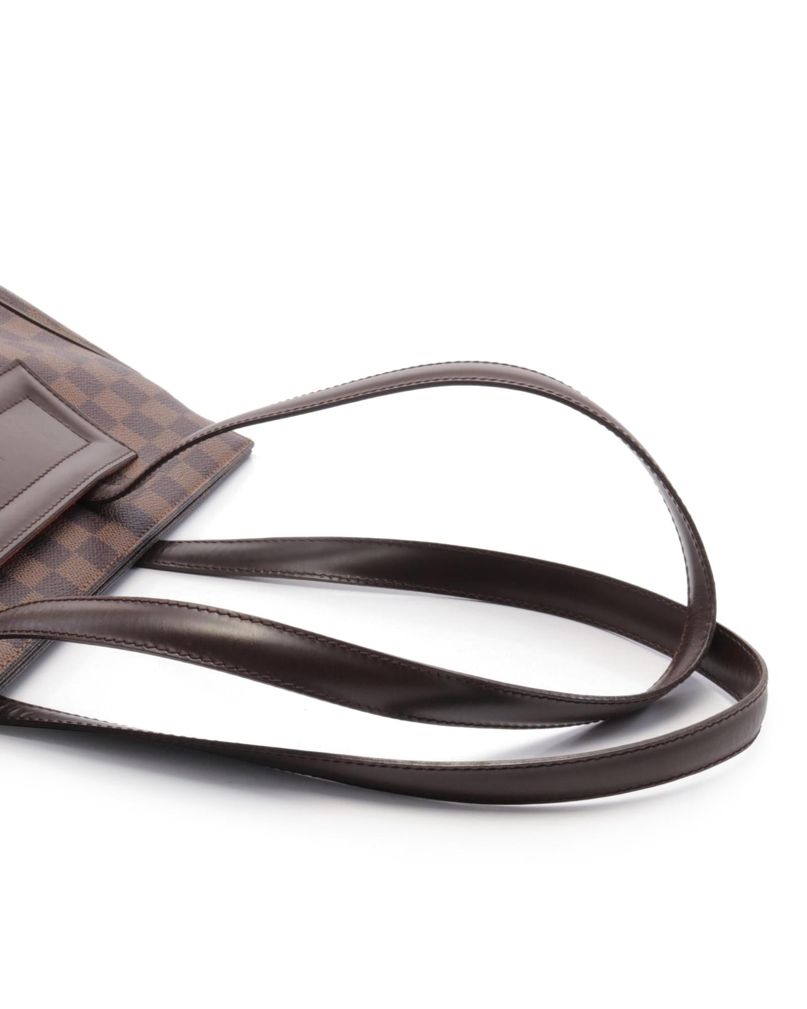 Damier Canvas Tote with Leather Straps and Magnetic Closure
