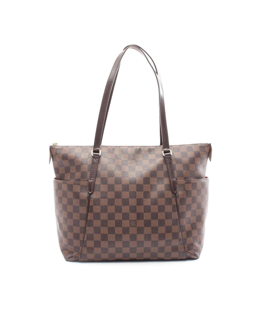 Damier Ebene Canvas Tote with Leather Trim and Multiple Pockets